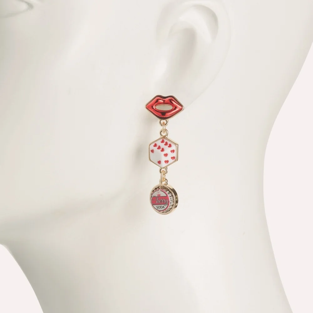 NEW Betsey Johnson Lips, Heart, Dice & Cherry Cola Linear Drop Earrings NWT - Picture 5 of 5